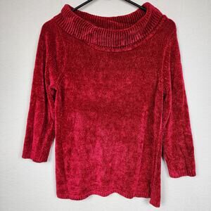 Rafaella Small Royal Red Velour Velvet Sweater